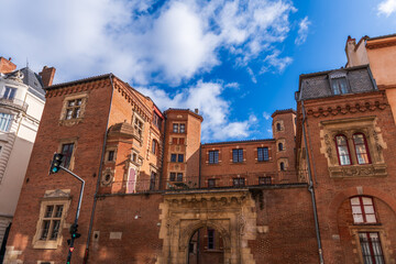 Wall Mural - Old medieval facades, Languedoc street in Toulouse, Occitanie, France