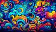 abstract colorful doodle art design, vivid dreamscape pattern seamless background texture vector