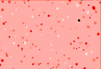 Poster - light red vector background with triangles, circles, cubes.