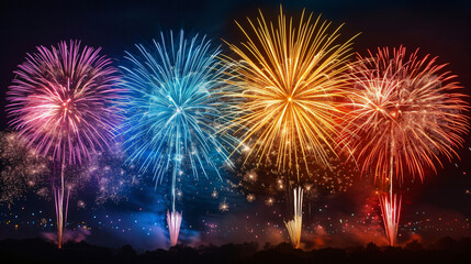A variety of colorful fireworks exploding in the sky