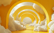 Surreal Journey: 3D Render of White Clouds on Minimal Yellow Background