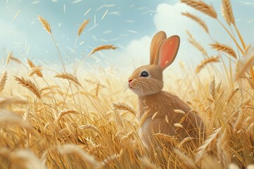 A wild hare in a field with wheat during the day