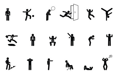 Wall Mural - stick figure man icon, set of people, human silhouettes standing and sitting, poses and gestures