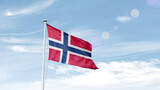 Fototapeta  - Norway national flag cloth fabric waving on the sky.