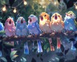 Group of anime birds showcasing a range of emotions while singing whimsical and lively