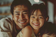 Happy Hispanic father and child, a joyful portrait capturing the love and laughter shared between a parent and their son, radiating warmth and happiness