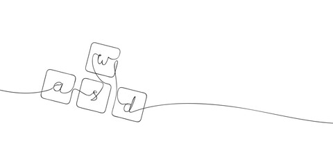 Poster - A single line drawing of a wasd key. Continuous line wasd button icon. One line icon. Vector illustration