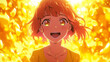 Cute energetic anime character radiating joy and vibrancy in yellow modern anime style