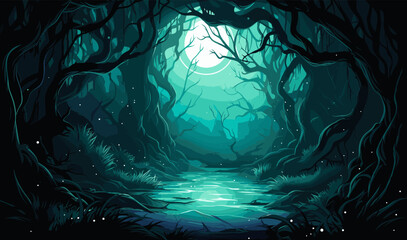 mystical forest with bioluminescent plants vector isolated illustration