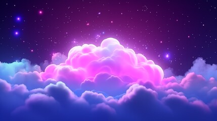 Wall Mural - Glowing cloud background pattern. Sunset or sunrise background. Purple pink decorative horizontal banner. Digital artwork raster bitmap illustration. AI artwork.