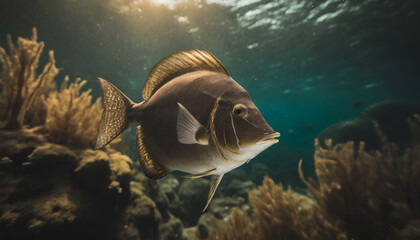 Sticker - Coral reef and fishes underwater.	
