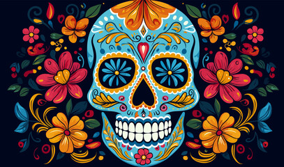 ornate dia de los Muertos skull day of the dead sugar skull calavera vector illustration