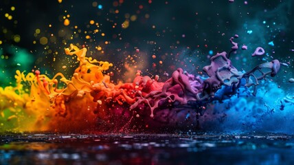 Wall Mural - Abstract liquid paint splash in vivid colors - An ultra high-definition image capturing a splash of multicolored paint, creating a spectacular abstract scene