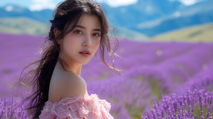 Poster - portrait of a woman in the lavender field