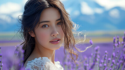 Sticker - portrait of a woman in the lavender field