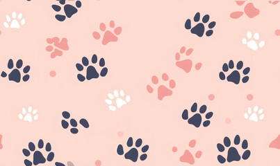 Wall Mural - eamless pattern of puppy paw prints on a pink background