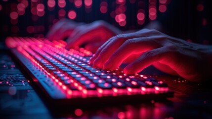 illuminated passion: a dance of fingers on a radiant keyboard