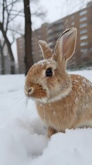 Wall Mural - cute rabbit in snow 
