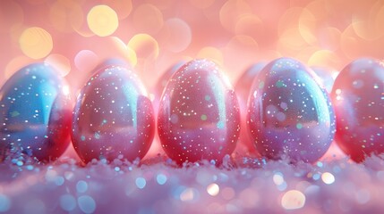 Poster - Holographic shimmer, copy space, painted easter eggs