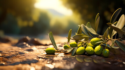 Wall Mural - Extra virgin olive oil and fresh olives