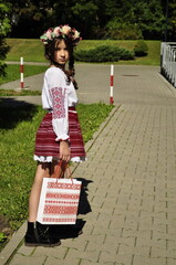 A girl with braids in Ukrainian national dress