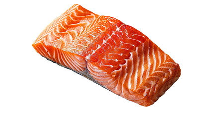 Wall Mural - Fresh Salmon Steak Isolated on White Background, A succulent raw salmon steak with vivid orange color and marbled texture, isolated on a white backdrop.