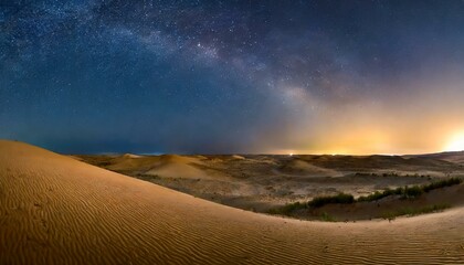 Wall Mural - Vue panoramique du désert de sable sous ciel étoilé la nuit