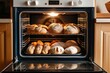  electric oven with a variety of fresh bread loaves inside