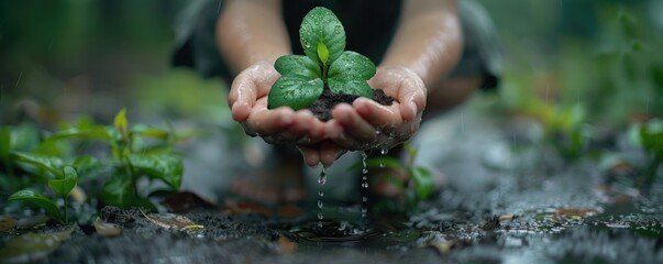 Wall Mural - Young child eagerly participates in the act of planting, symbolizing a connection to nature and a commitment to environmental stewardship