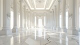 Fototapeta Perspektywa 3d - Corridor with roman pillars and bright light at the exit,white room, 3d rendered
