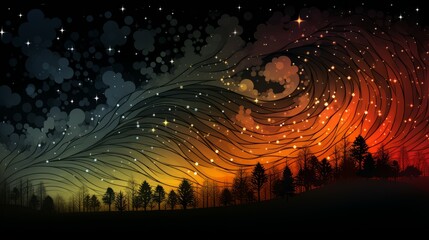 Wall Mural - landscape with a night sky with stars and clouds. colorful vector illustration of beautiful midnight
