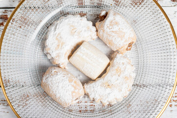 Wall Mural - Almond and apple cookies. Pastry product. Variety of cookies on a white background. Top view