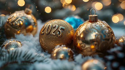 Wall Mural - golden christmas balls 2025