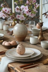 Canvas Print - an easter table setting in neutral colours 