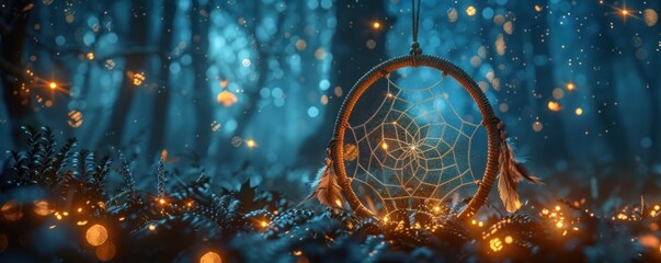 Wall Mural - dreamcatcher swaying in a starlit forest. immerse yourself in the enchanting glow of the night as th