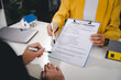© Daenin - real estate agent Delivering sample homes to customers, mortgage loan contracts. Make a contract for hire purchase and sale of a house. and home insurance contracts, home mortgage loan concepts