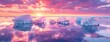 Dramatic Sunset over Glacial Seas: Pink, Orange, and Purple Hues with Ice Reflections
