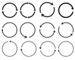 Set of circle arrows rotating on white background. Refresh, reload, recycle, loop rotation sign collection. Black circle arrows for infographics web design. Vector illustration flat style clip art 4 4