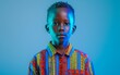 child stage, East African individual. Illuminate them againstA ivory background with professional lighting, Their faces should express indifference