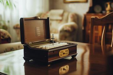 Wall Mural - music box with needle bed as centerpiece on dining table