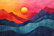 Sunset over the mountains. Abstract art background. Digital painting.