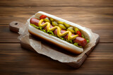 Fototapeta Maki - Hot dog with mustard and ketchup