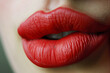 red lips closeup, whispering into someones ear