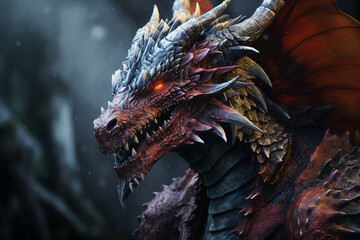 Wall Mural - digital generative ai collage picture of dangerous dragon with powerful magical powers
