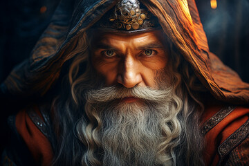 Wall Mural - digital generative ai collage image of old wise wizard doing spell