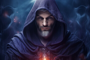 Wall Mural - digital generative ai collage image of wise wizard doing ritual spell