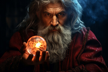 Wall Mural - digital generative ai collage image of wise wizard doing burning ritual spell