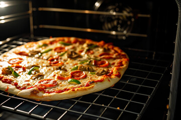 Wall Mural - pizza being slid onto an electric oven rack