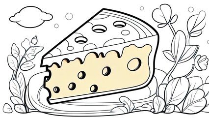 Wall Mural - Outlined doodle anti-stress coloring book page cute mouse on the cheese. Coloring book page for adults and children.