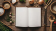 Blank cookbook for recipes with white pages.